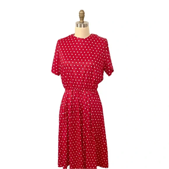 fitted lace wedding dress 1950s Red & White Polka Dot Dress, Sz. Xs/S